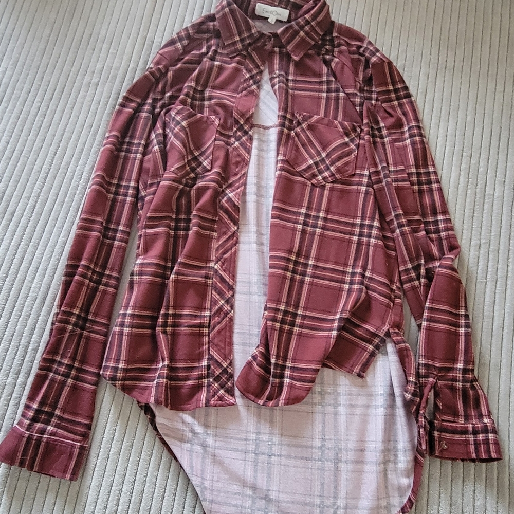 Red Plaid Button-Up Shirt